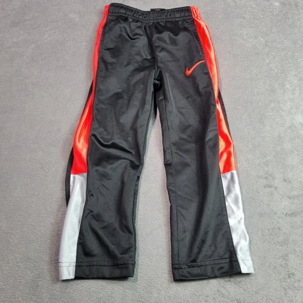 Nike Track Pants Kids 3T Black Red Silver Side Stripe Athletic Swoosh‎ Joggers